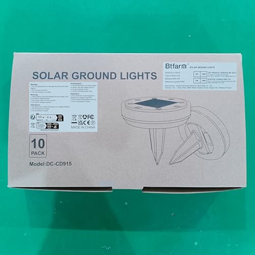 btfarm Solar Lights Outdoor Garden, 10 Pack Solar Ground Lights, 8 LED Solar Disk Lights Outdoor IP65 Waterproof for Garden Pathway Lawn Patio Yard Landscape (Cool White)