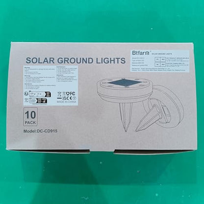 btfarm Solar Lights Outdoor Garden, 10 Pack Solar Ground Lights, 8 LED Solar Disk Lights Outdoor IP65 Waterproof for Garden Pathway Lawn Patio Yard Landscape (Cool White)
