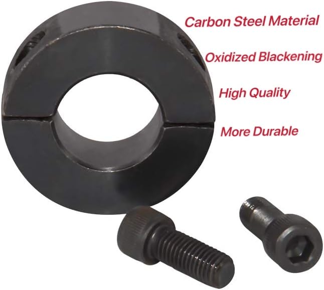 AZSSMUK Double Split Clamp-On Shaft Collars of Carbon Steel with Black Oxide Coating 3/8" Bore Set Screw,4-piece