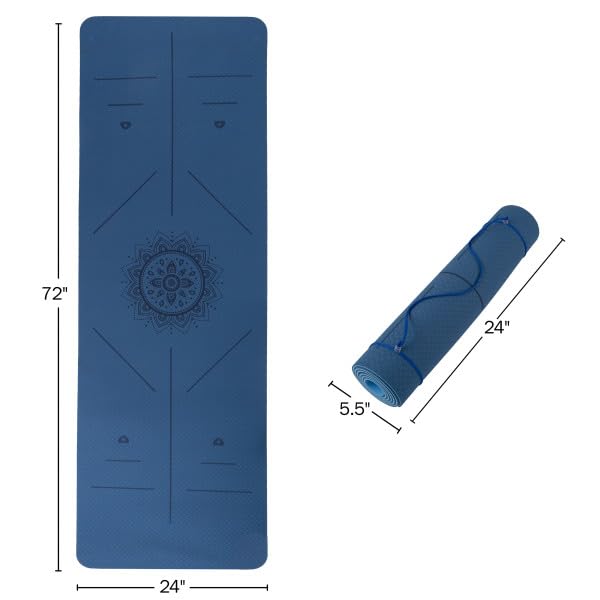 Non-Slip Yoga Mat with Alignment Marks – Lightweight Exercise Mat with Carry Strap for Home Workout or Travel by Wakeman Outdoors