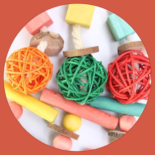 MQUPIN Large Parrot Toys 22 Inch Chewing Parrot Toy Upgraded,Parakeet Cage Bite Toys,Hanging Multicolored Natural Wooden Quaker Parrot Toys African Grey for Large Parrot (Colourful)