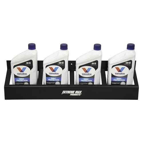 Extreme Max 5001.6484 Wall-Mount Aluminum 4-Quart Oil Jug Rack Holder for Race Trailer, Garage, Shop, Enclosed Trailer, Toy Hauler - Black