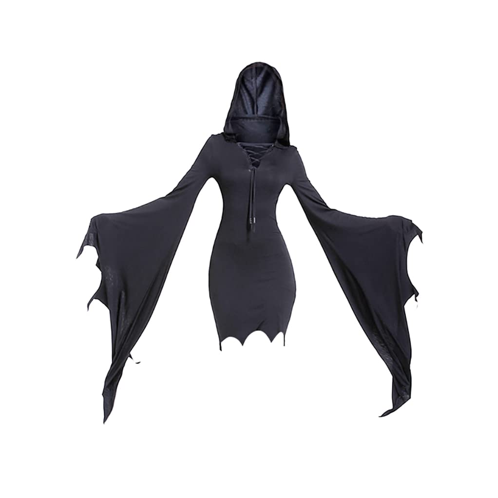 Mingyuezai Women Scream Costume Ghostface Costume Bat Sleeve Robe Dress(BlackBat,S)