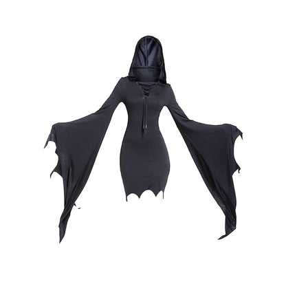 Mingyuezai Women Scream Costume Ghostface Costume Bat Sleeve Robe Dress(BlackBat,S)