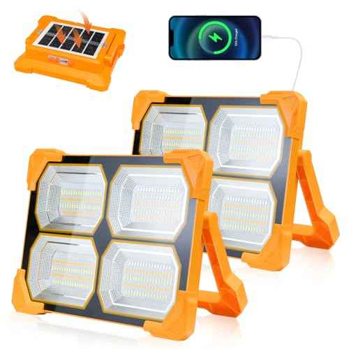 Portable LED Work Solar Light - Kifflux 300W Rechargeable LED Solar Work Light, Magnetic Worklight with IP66 Waterproof, Portable Solar Power Outdoor Working Light for Emergency Camping(2 Pack)