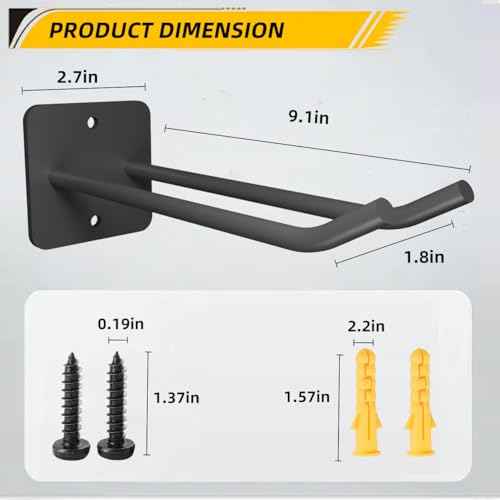 Garage Storage Hooks Heavy Duty Steel Tool Organizer Wall Mount Hangers Hooks Racks for Ropes Hoses and Garden Yard Tools Organization Holder Bulk Items Hanging Tool 9 Inch 4 Pack Holds 280 Pounds