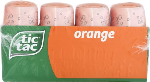 Tic Tac Orange Flavored Mints, 4 Bottle Packs, On-The-Go Refreshment, 3.4 oz Each