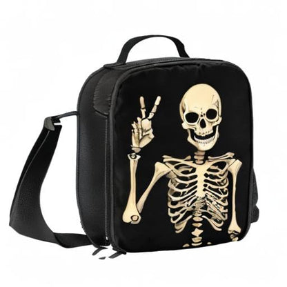 PrelerDIY Funny Skull Lunch Bag Tote Lunch Box Food Bag for Boys Girls with Zipper & Side Pocket & Shoulder Strap