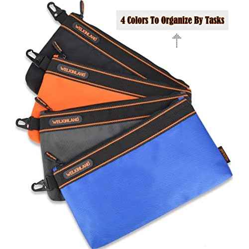 WELKINLAND 4-Packs Small tool pouch, Heavy-Duty Tool pouches, Electrician tools pouch bag, Tools pouches w/clip, Small Zippered tool bag
