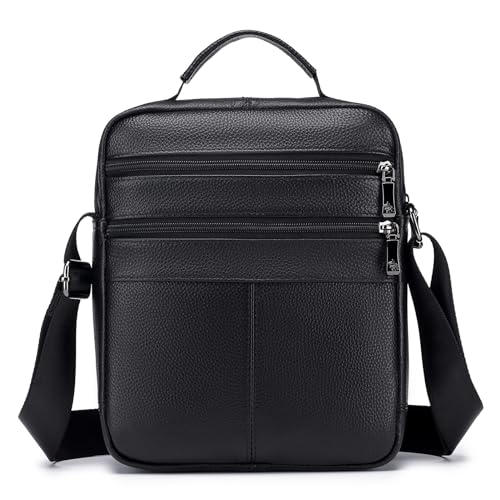 SPAHER Shoulder Bag Men Leather Handbag Business Messenger Backpack Crossbody Casual Tote Sling Travel Bag Document Bag with Top-Handle and Adjustable Strap Large Size