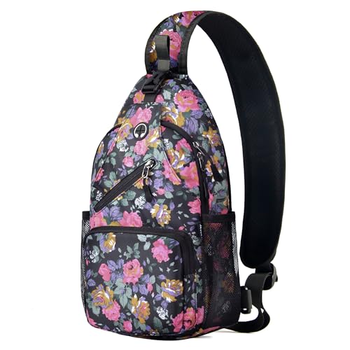 Javolto Crossbody Bags Sling Backpack，Multipurpose Cross body Shoulder Bag for Men and Women Chest Bag Travel Hiking Daypack-Flower