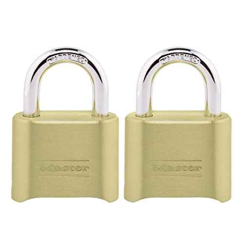 Master Lock Brass Combination Lock, Gate Lock for Outdoor Fence or Shed, Customizable Combination Padlock with 2-inch Wide Body and 1-inch Shackle, 2 Pack, 175EC2
