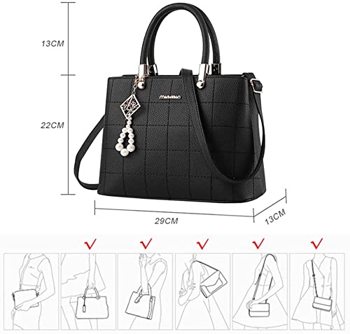 BestoU Women Handbag Shoulder Bag Fashion Ladies PU Leather Tote Messenger Bag with Plush Ball（Upgraded Version）(Black)