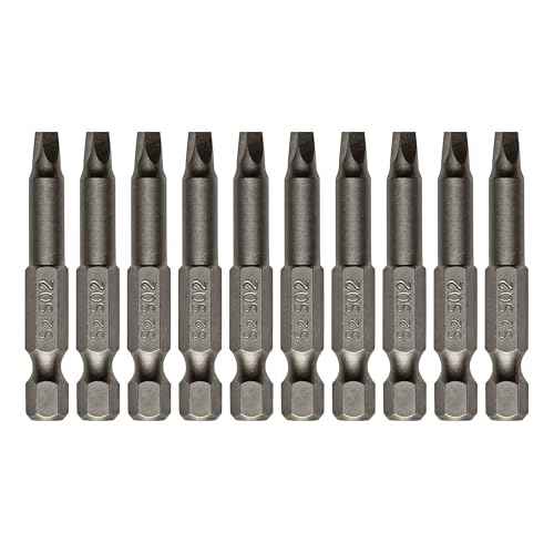 Square Head SQ2 Screwdriver Bit Set 10PCS 1/4 Inch Hex Shank 2 Inch/50 mm Length S2 Steel with Magnetic for Power Screwdriver Drill Impact Driver