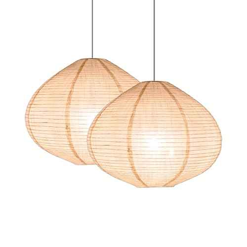 2PCS 16-inch Handmade Linen Pendant Light Shades Fabric Lampshade, Minimalist White/Beige, Foldable Hanging Lanterns for Bedroom, Living Room, Kitchen showcase window House Gift Idea