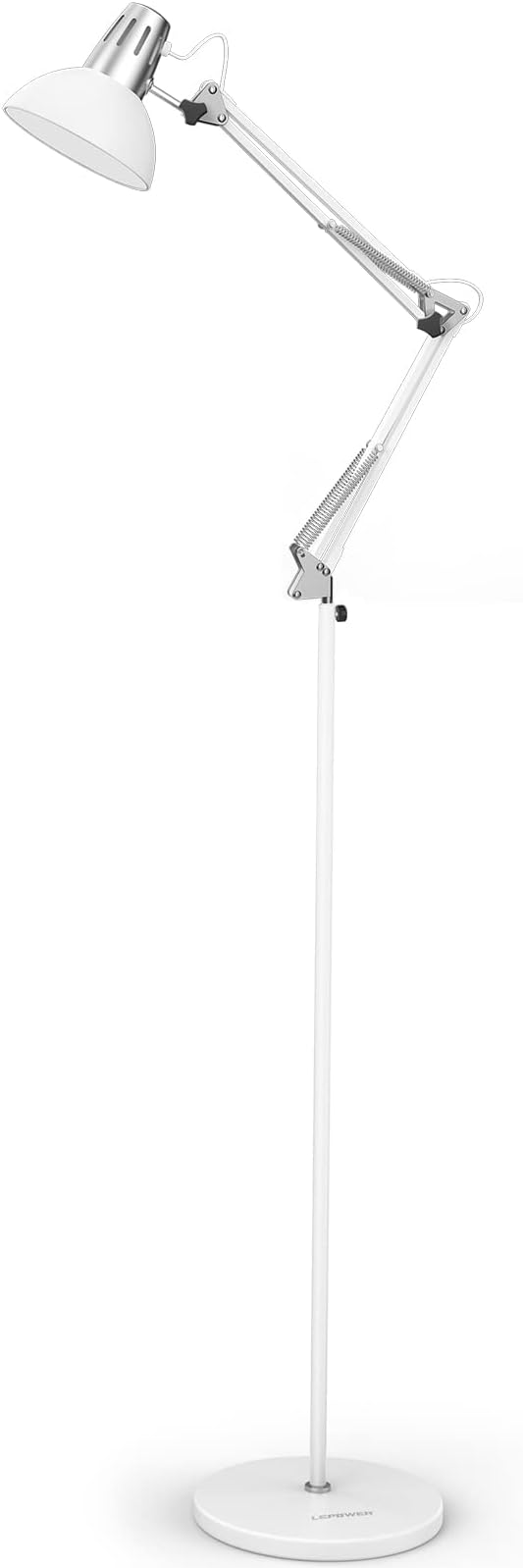 LEPOWER Floor Lamp, Swing Arm Floor Standing Lamp, Industrial Floor Lamp with Heavy Metal Base, E26 Lamp Base Floor Light, Modern Standing Reading Lamp for Living Room, Bedroom, Office White