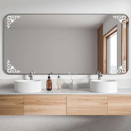 uxcell 8 Pcs Self-Adhesive Wall Sticker Mirror Decals, Acrylic Hollow Mirror Tiles Sticker Applique Corner Hollow Stickers for Home Room Background Decoration, Black (10x10cm)