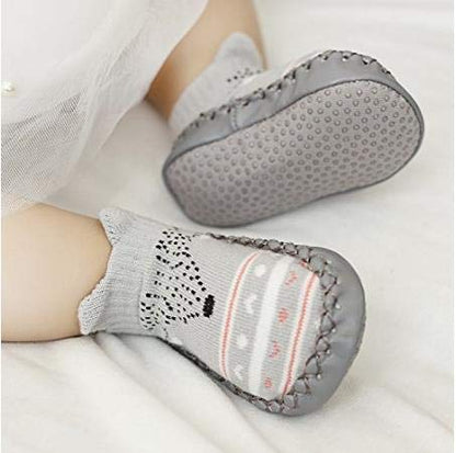 XM-Amigo 4 Pairs of Baby Boys Girls Indoor Slippers Anti-Slip Socks Shoes, Blue Set01, 12-18 Months