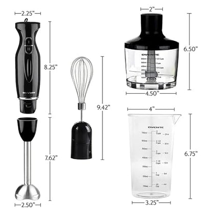 OVENTE Immersion Hand Blender, 300W Electric Handheld Portable Stick Mixer with 2 Mixing Speed and Stainless Steel Blades for Effortless Blending Smoothies, Shakes, Puree or Baby Food, Red HS560R