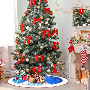 48 Inches Blue Christmas Tree Skirt Rustic Thick Xmas Tree Skirt with Snowflake Winter Happy New Year Decoration for Home Holiday Party