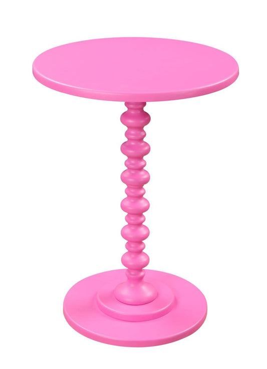 Convenience Concepts Palm Beach Spindle Table 17.75" - Traditional Round End Table for Living Room, Turned Solid Wood Side Table, Classic Display Pedestal Table, Pink