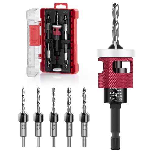 Countersink Drill Bit Set - 5 Pcs Countersink Drill Bit with Low Friction Depth Stop, Replaceable HSS M2 Tapered Bits, Carbide Drill Bits 1/4¡± Hex Shank for Woodworking Tools & Hand Tools