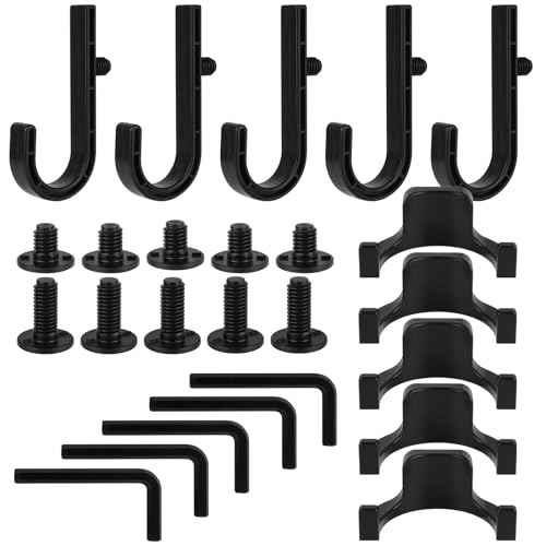 21 Pcs Storage Shed Tool Hooks, Craftsman Shed Shelves Accessories for Hanging Organization J/U-Shape ABS Hanger with Replacement Screws for Wrench Shovels Rakes (Black)