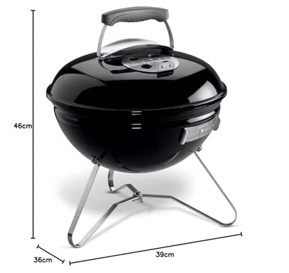 Weber Smokey Joe Charcoal Barbecue/Portable Design, Porcelain-Enamelled Lid & Bowl, 37 cm Cooking Surface, Black
