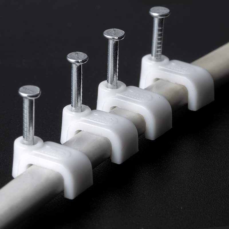 Cable Clips Nail in Cable Clips 100 Pcs 8mm Flat Ethernet Cable Wall Clips Cable Tacks Coax Cable Clip Speaker Wire Clips Cable Nails for Cords Cat5/Cat5e/Cat6/Cat7 RJ45 Cord Clips