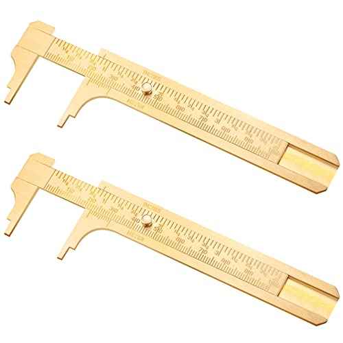 Konohan 2 Pcs Brass Vernier Caliper Pocket Handy Caliper Measuring Mini Tool Double Scale Sliding Gauge Metal Pocket Ruler for Bead Wire Jewels Rings Measurement