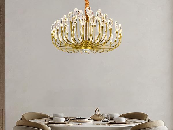 Modern Crystal Chandelier 48 Lights Luxury Gold Round Led Chandelier Dimmable Flush Mount Crystal Ceiling Light for Dining Room Living Room Entryway Foyer D23.63''