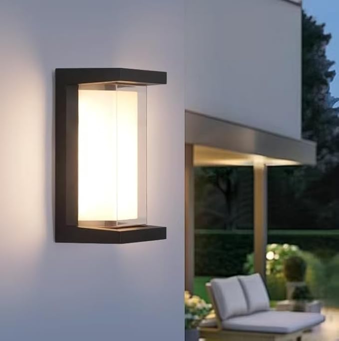 Outdoor Wall Light Fixtures,Exterior Waterproof Lanterns,15%-100% Dimmable,3CCT 3000K/4000K/6500K,2160LM Aluminum Outdoor Modern Wall Lights,10.23 Inch Matte Black Indoor Wall Sconce Art Lights 1 Pack