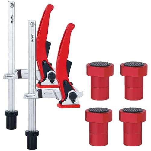 Bench Dog Clamp for Woodworking 3/4" Dog Hole, 2 Pack Quick-Ratchet Bench Clamps with 19mm Non-Slip Bench Dogs, Heavy-Duty Chrome Vanadium, Compatible with MFT Tables and Workbenches