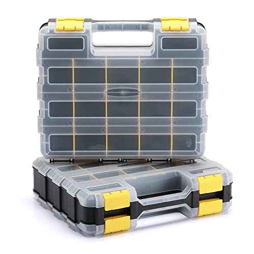 AIRTOON 2PCS Double Side Tool Organizer with Impact Resistant Polymer, Hardware Box Storage, Excellent for Screws,Nuts,Small Parts, 34-Compartment