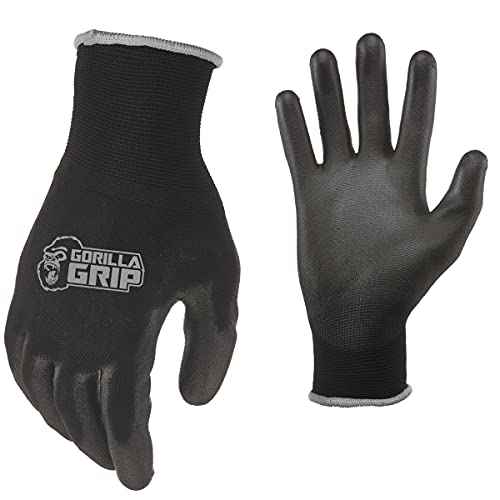 Gorilla Grip Work Gloves, Never Slip Maximum Grip All-Purpose, Gloves for Men, Superior in Wet, Dry, Oily Conditions, Polymer Palm, Extra Large Size, 15 Pairs, Black/Blue | 25043-25