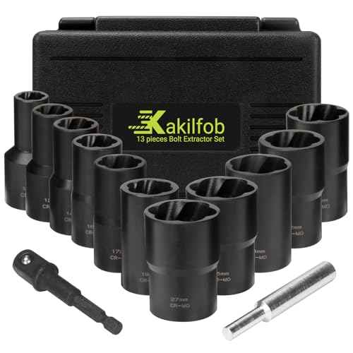 Lug Nut Extractor Twist Socket Set, 13 Pieces Wheel Lock Removal Kit, for Removing Damaged, Frozen, Rusted, Nuts & Screws, Cr-Mo Steel