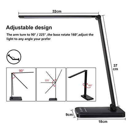 SLATOR Desk lamp,Eye-caring Aluminium Dimmable Bedside lamp with USB Charging Port, 5 Light Modes x 10 Brightness Levels,Touch Control, for Home,Office,Bedroom,Reading,Work,Study, 5V, 1.2A
