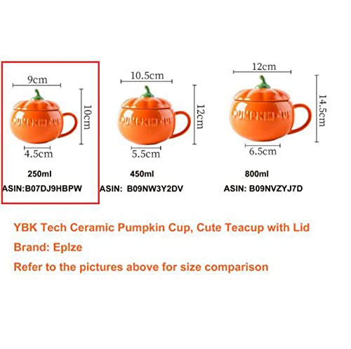 Eplze YBK Tech Cute Pumpkin Cup, Ceramic Coffee Mug, Tea Cup with Lid (8.5oz)