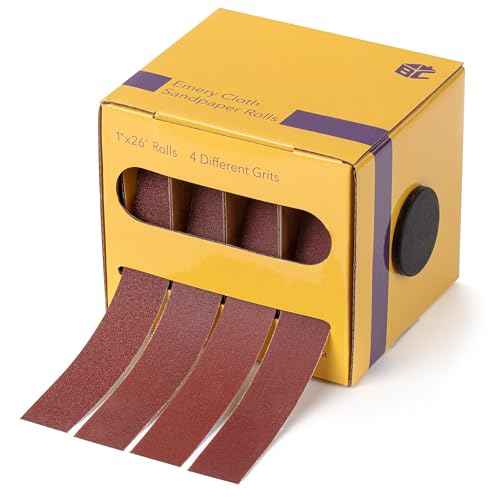 Bates- Emery Cloth Roll, 1" x 26 FT, 4 Grits, 150/240/320/400 Grit, Abrasive Sandpaper Roll of Sandpaper Set with Dispenser, Emery Cloth for Metal, Wood, Polishing
