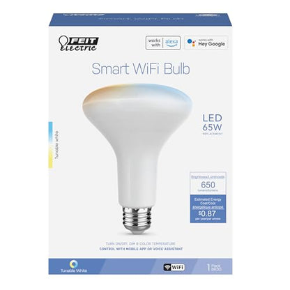 Feit Electric BR30 Smart Flood Light Bulb,2.4GHz WiFi Color Changing and Dimmable, No Hub, Works with Alexa or Google Assistant, BR30/RGBW/CA/AG, 65W, Multi-Color (RGBW), 1 Count (Pack of 1)