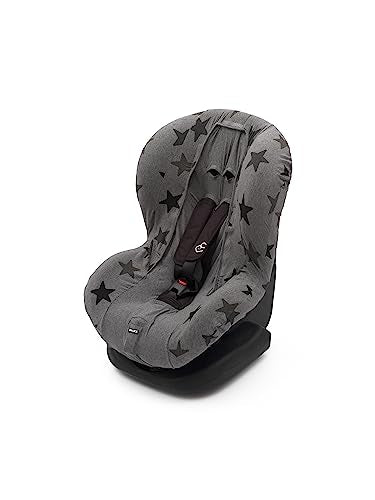Dooky Seat Cover, Separate Headrest Cover Included, Universal Size, Fits Most Baby Car Seats with 5 Point Belts, 95 Percent Cotton and 5 Percent Lycra, Washable, Group 1+ yrs (9-18 kg), Grey Stars
