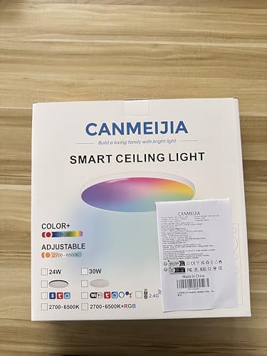 CANMEIJIA LED Ceiling Light IP44, 12 Inch 24W Smart Ceiling Lights RGB Dimmable with Remote Control Bathroom Lights 3000-6500K 2520LM for Living Room Bedroom Kitchen Hallway Round,Black