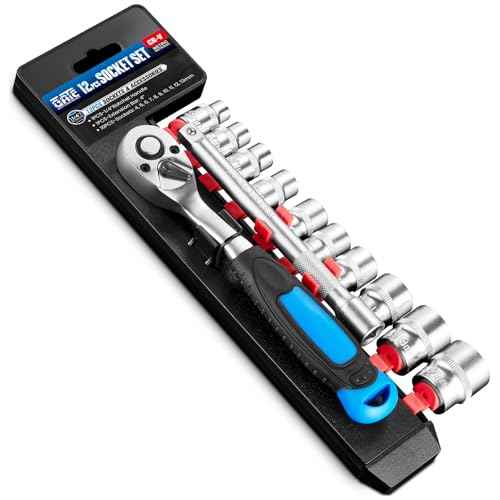 12PCS 1/4" Drive Metric Socket Wrench Set, 90-Tooth Reversible Ratchet Handle£¬6 Point Shallow Sockets (4-13mm) and Extension Bar 4", CR-V Steel, Tool Set For Car,Motorcycle,Bike Repair