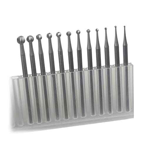Luo ke 12 Pcs Round Shape Ball Burr Set - 3/32'' Shank Jewelry Making Burs Round Ball Shape Engraving Bits for Lapidary (008-040)