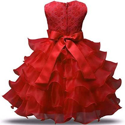 NNJXD Girl Dress Kids Ruffles Lace Party Wedding Dresses Size 12-24 month Red Tag size 90