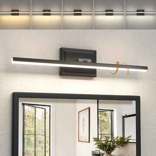 NIORSUN 24 Inch Modern Bathroom Light Fixture, 14W 5CCT Dimmable LED Black Bathroom Vanity Lights Over Mirror, Vanity Lights for Bathrooms Restroom Mirror- ETL Certified