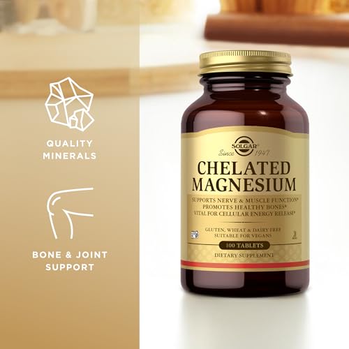 Solgar Chelated Magnesium - Supports Muscle and Nervous System - Mind Balance - Energy Release and Reduces Tiredness - Brown, 100 Tablets