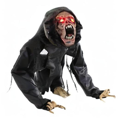Haunted Hill Farm Scary Crouching Zombie, Halloween Animatronic with Touch Activated Lights and Sounds, Battery Operated Indoor or Covered Outdoor Halloween Decorations, Creepy Halloween Props