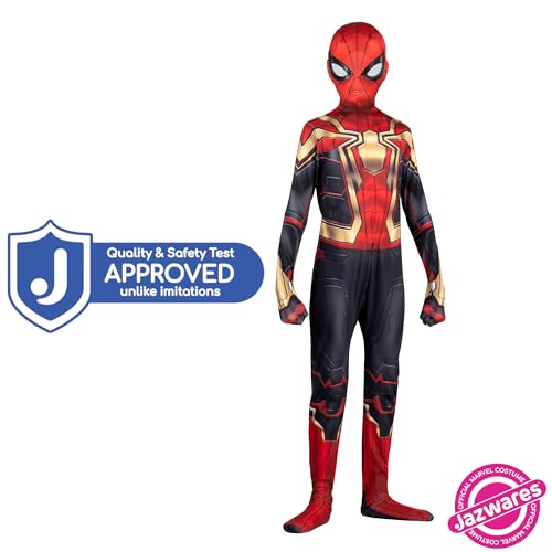 Marvel Integrated Spider-Man Official Youth Deluxe Zentai Costume - Deluxe Two-Way Stretch Spandex with Invisible Zippers and Wrist Openings for Added Convenience (L) Multi