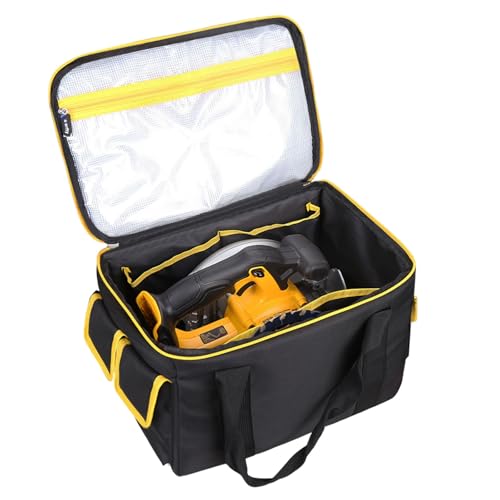 Tool Bag for DEWALT 20V MAX 6-1/2-Inch Circular Saw DCS391B/ DCS565B with Multi-Pocket for Batteries/Masks/Circular Saw Blades, Universal Tool Bag for 6-1/2-Inch Circular Saw (Black & Yellow)